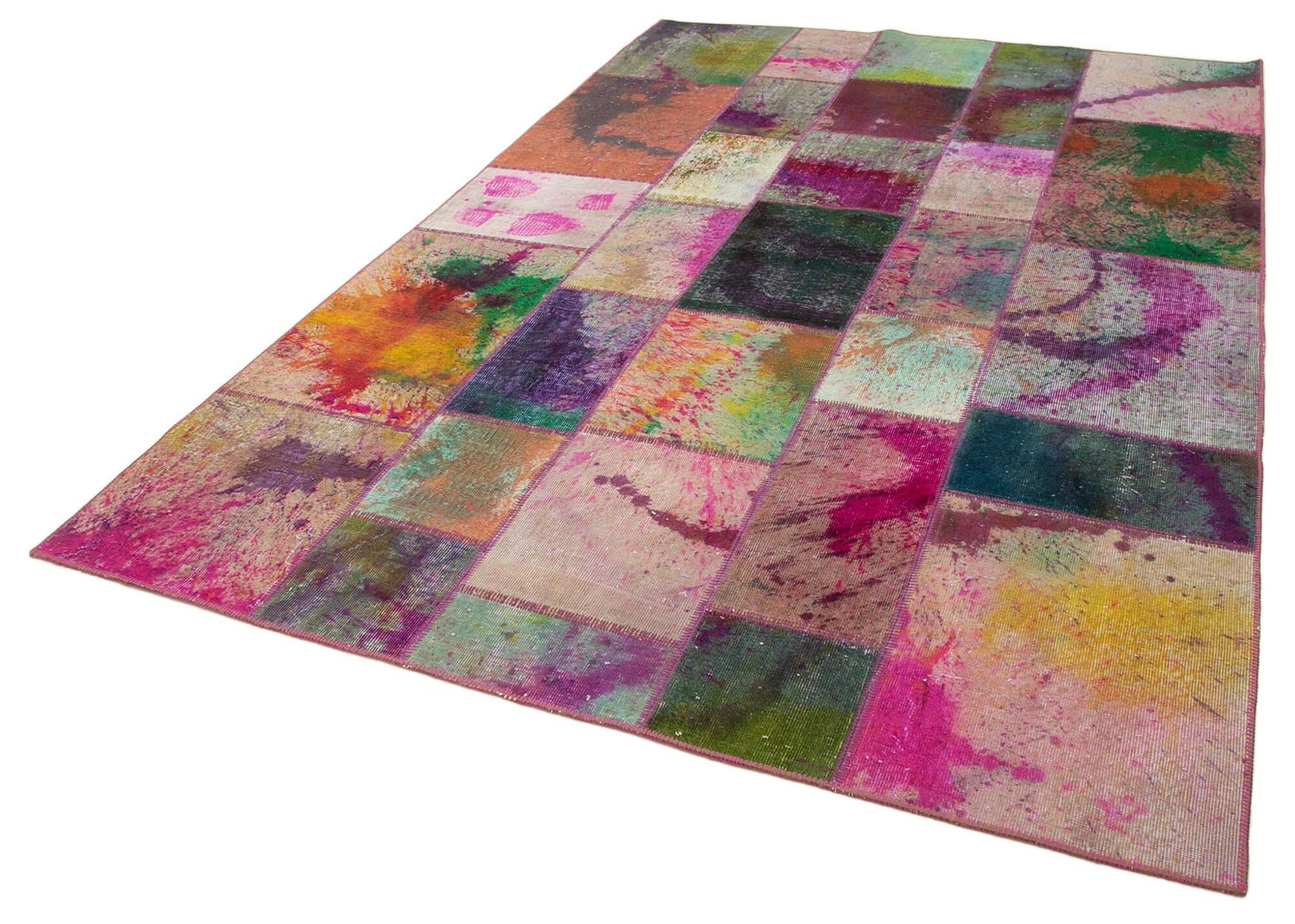 Kırk Yama Gri Patchwork Pamuk Yün El Dokuma Halısı 198x300 Agacan