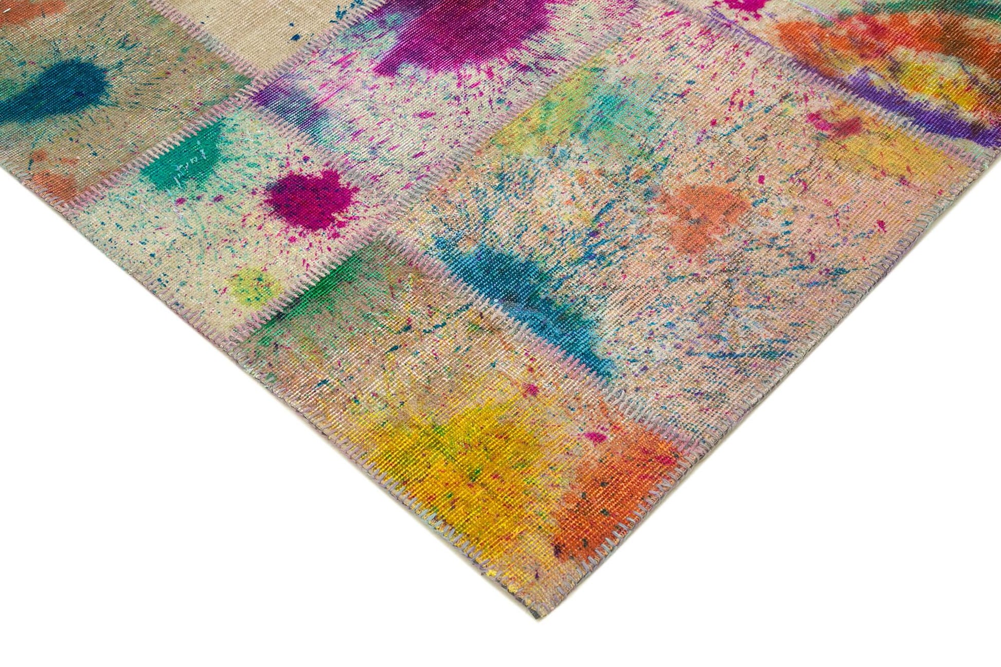 Kırk Yama Gri Patchwork Pamuk Yün El Dokuma Halısı 204x302 Agacan