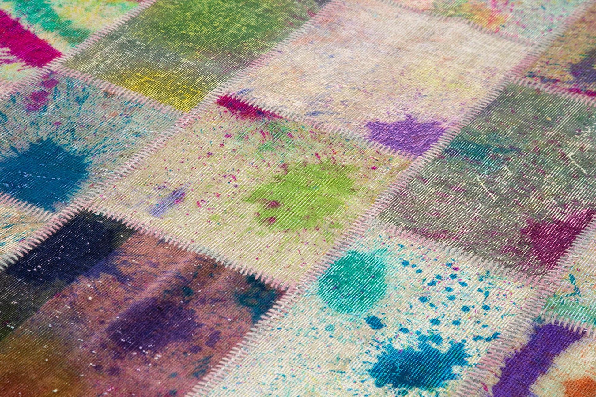 Kırk Yama Gri Patchwork Pamuk Yün El Dokuma Halısı 204x302 Agacan