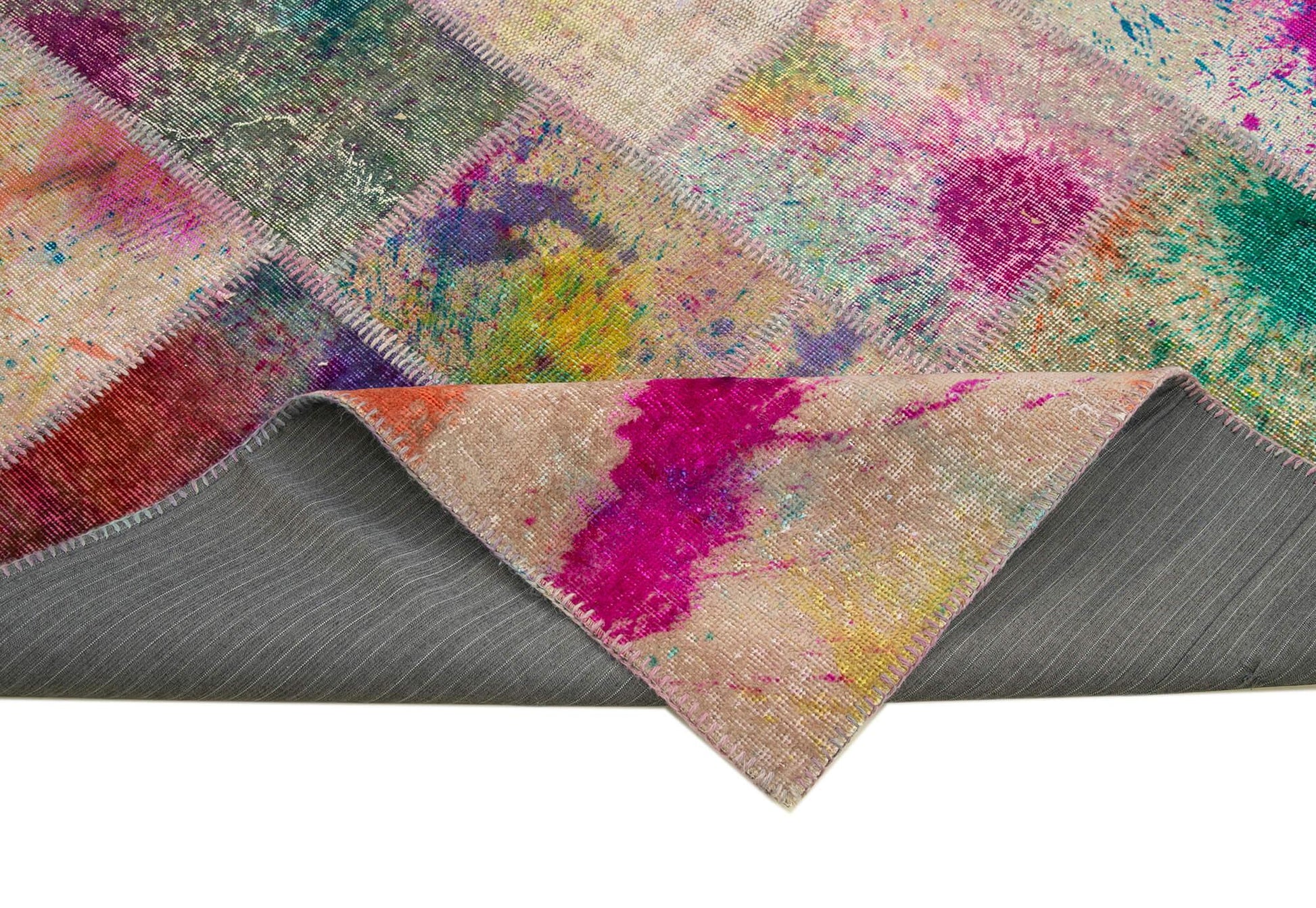 Kırk Yama Gri Patchwork Pamuk Yün El Dokuma Halısı 204x302 Agacan