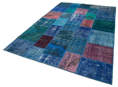 Kırk Yama Mavi Patchwork Pamuk Yün El Dokuma Halısı 202x300 Agacan