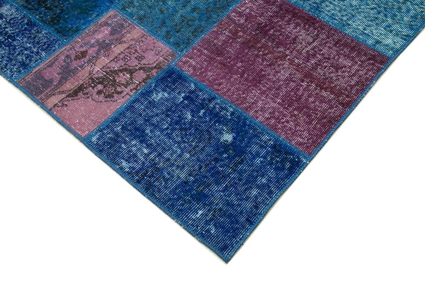 Kırk Yama Mavi Patchwork Pamuk Yün El Dokuma Halısı 202x300 Agacan