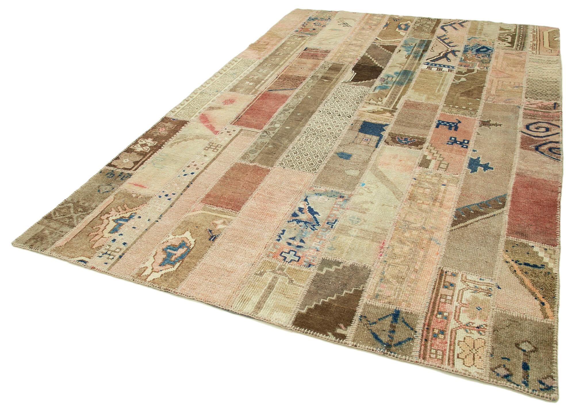 Kırk Yama Bej Patchwork Pamuk Yün El Dokuma Halısı 201x300 Agacan