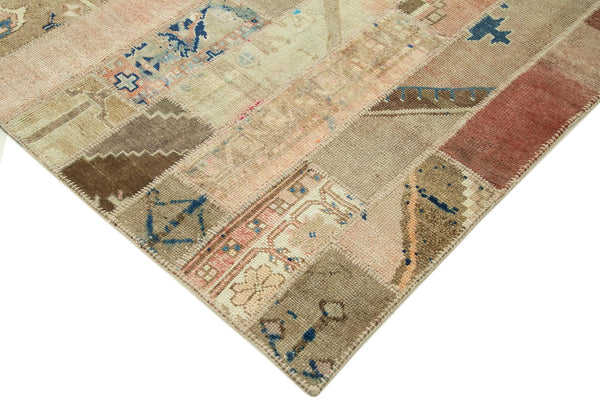 Kırk Yama Bej Patchwork Pamuk Yün El Dokuma Halısı 201x300 Agacan
