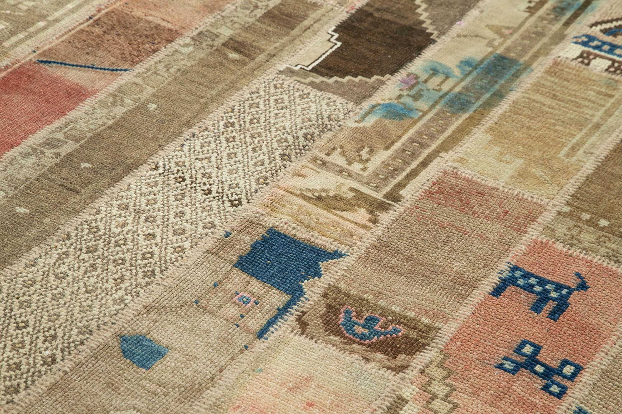 Kırk Yama Bej Patchwork Pamuk Yün El Dokuma Halısı 201x300 Agacan