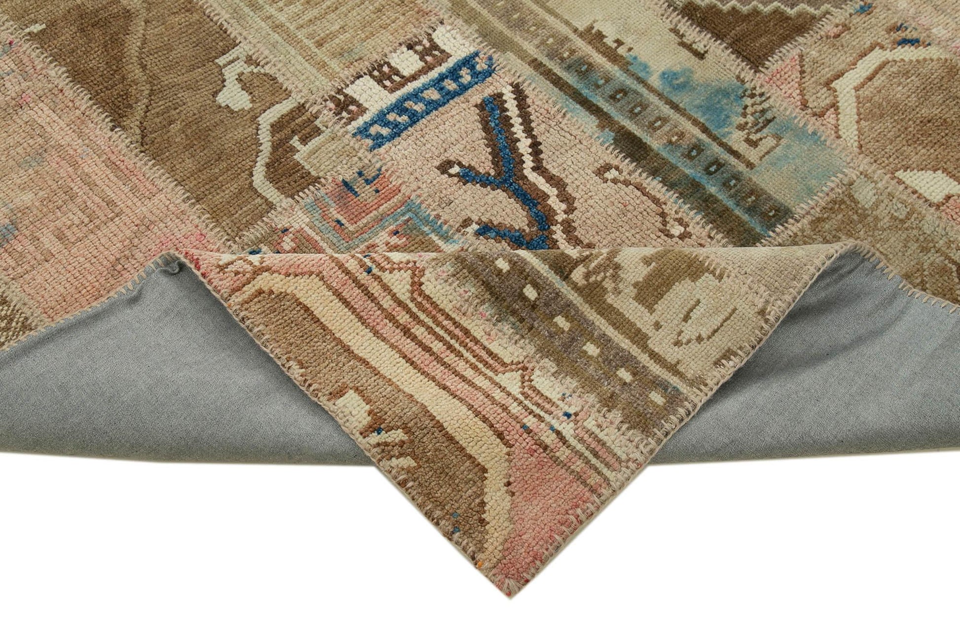 Kırk Yama Bej Patchwork Pamuk Yün El Dokuma Halısı 201x300 Agacan