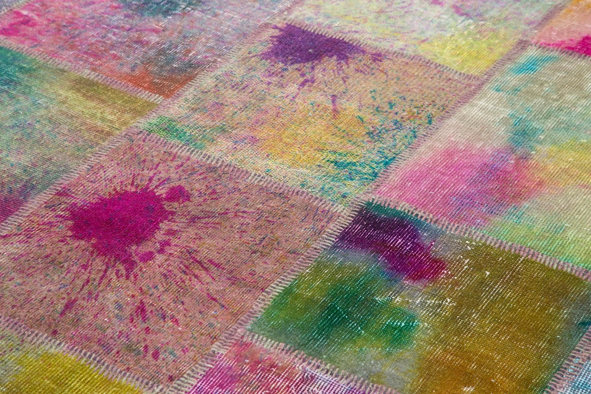 Kırk Yama Gri Patchwork Pamuk Yün El Dokuma Halısı 200x302 Agacan