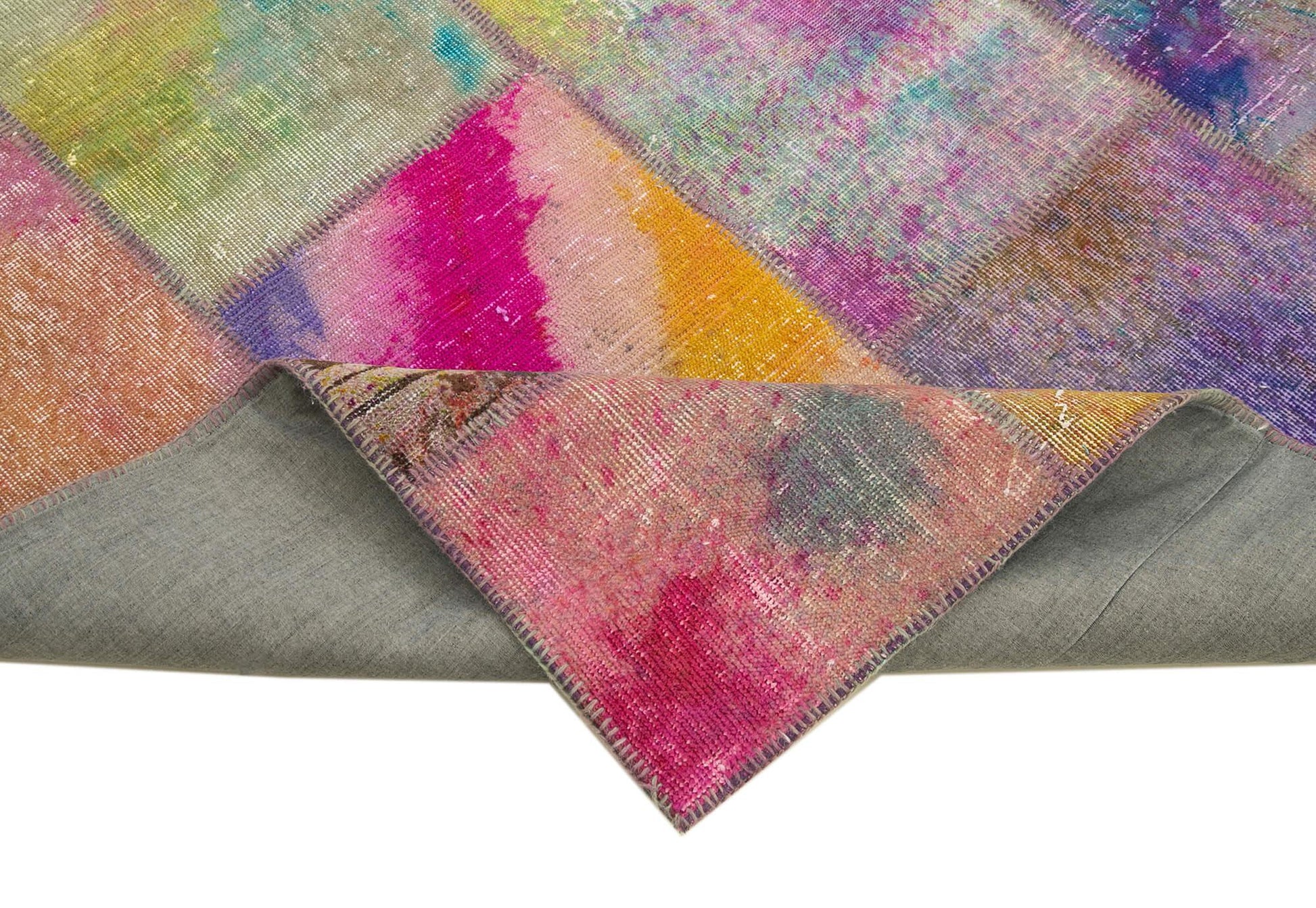 Kırk Yama Gri Patchwork Pamuk Yün El Dokuma Halısı 200x302 Agacan