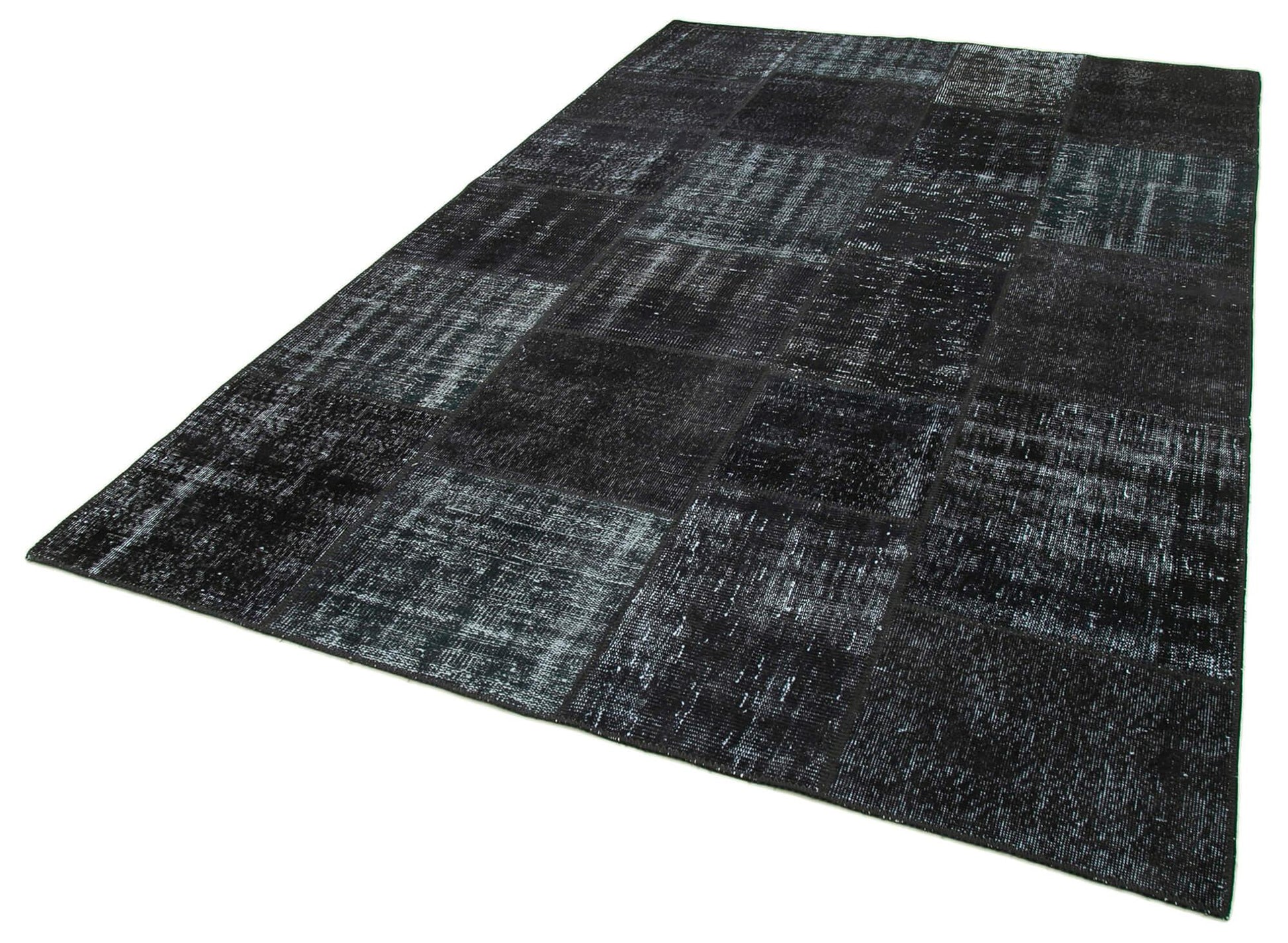 Kırk Yama Siyah Patchwork Pamuk Yün El Dokuma Halısı 192x300 Agacan
