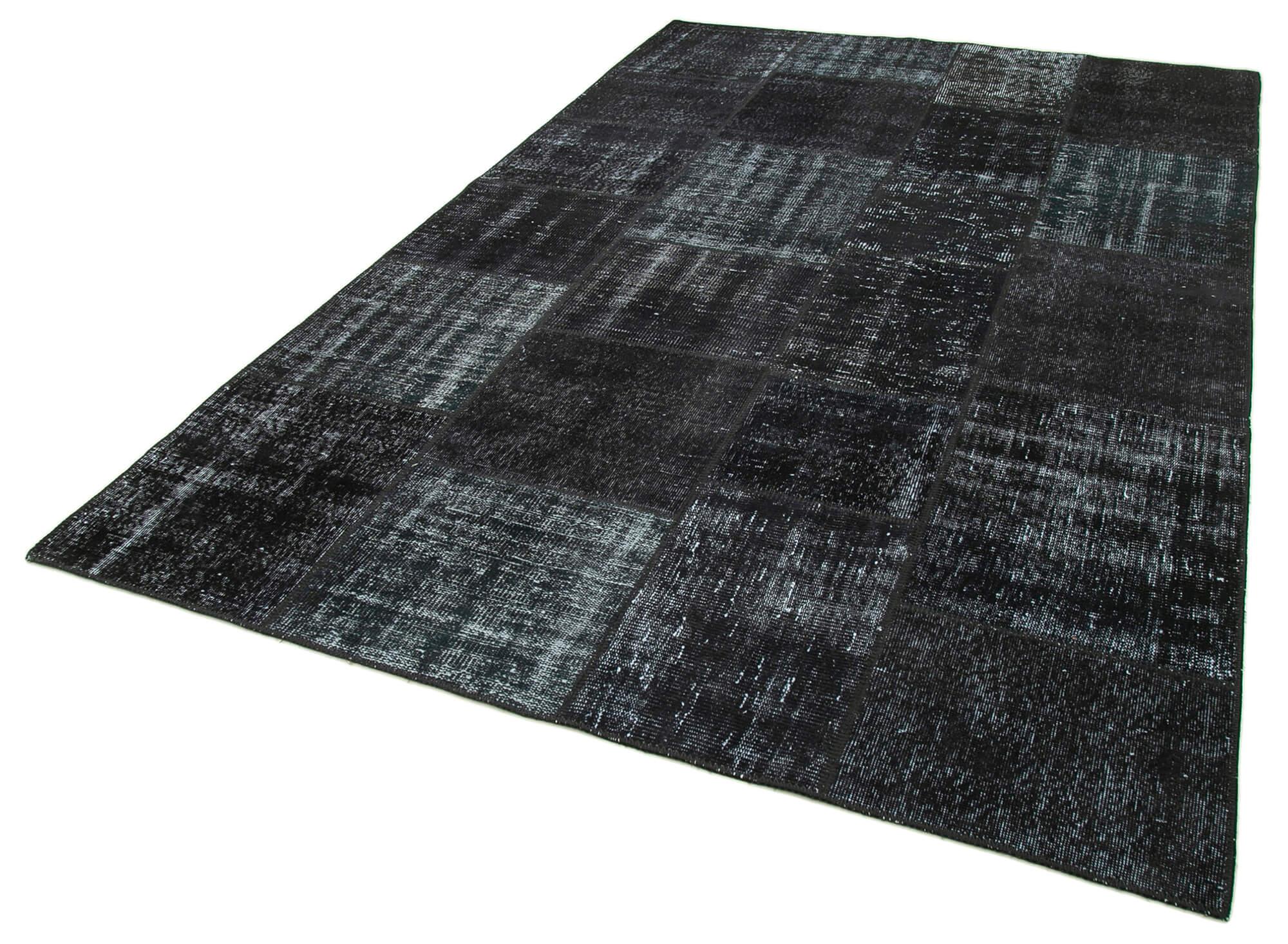 Kırk Yama Siyah Patchwork Pamuk Yün El Dokuma Halısı 192x300 Agacan