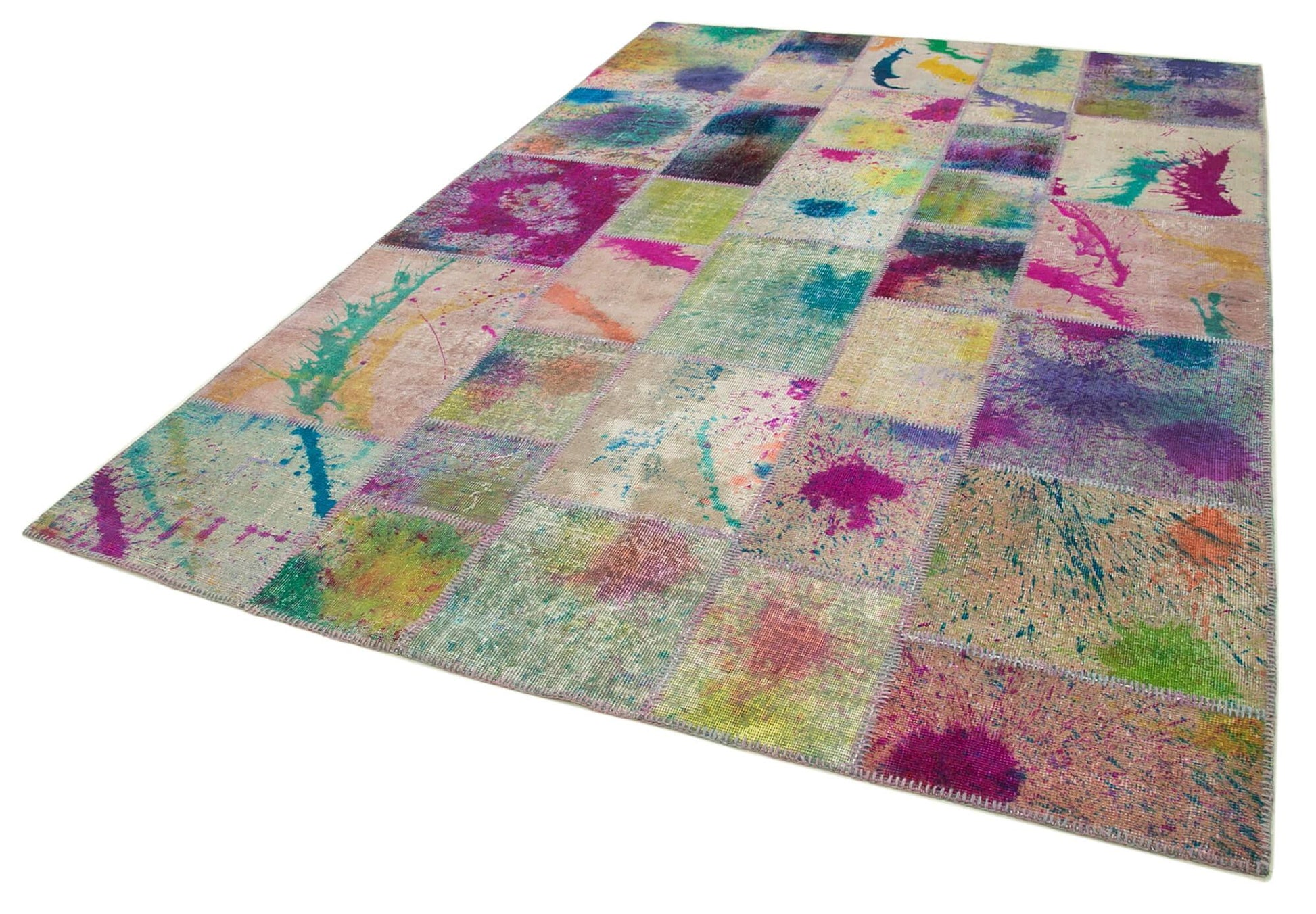 Kırk Yama Gri Patchwork Pamuk Yün El Dokuma Halısı 205x302 Agacan