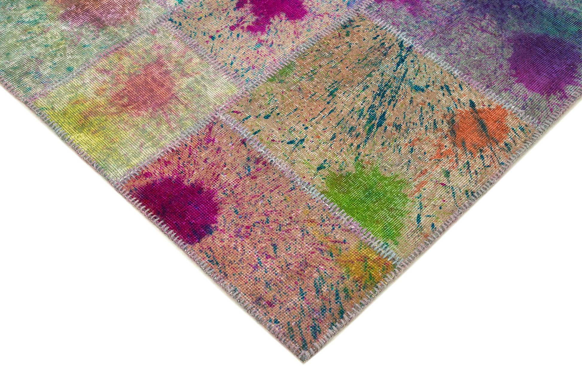 Kırk Yama Gri Patchwork Pamuk Yün El Dokuma Halısı 205x302 Agacan