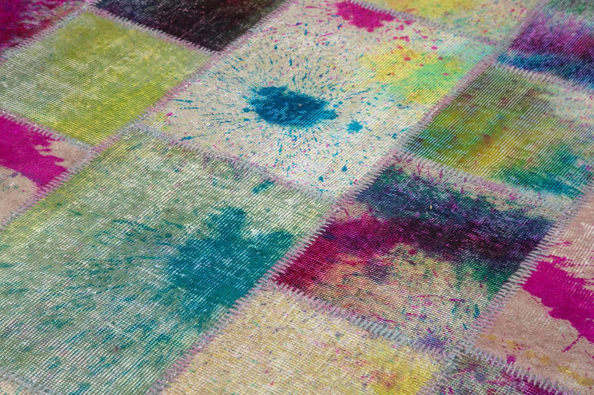 Kırk Yama Gri Patchwork Pamuk Yün El Dokuma Halısı 205x302 Agacan