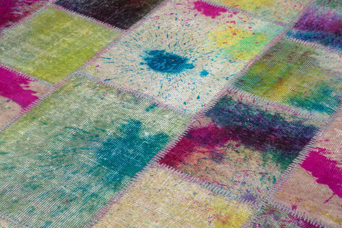 Kırk Yama Gri Patchwork Pamuk Yün El Dokuma Halısı 205x302 Agacan