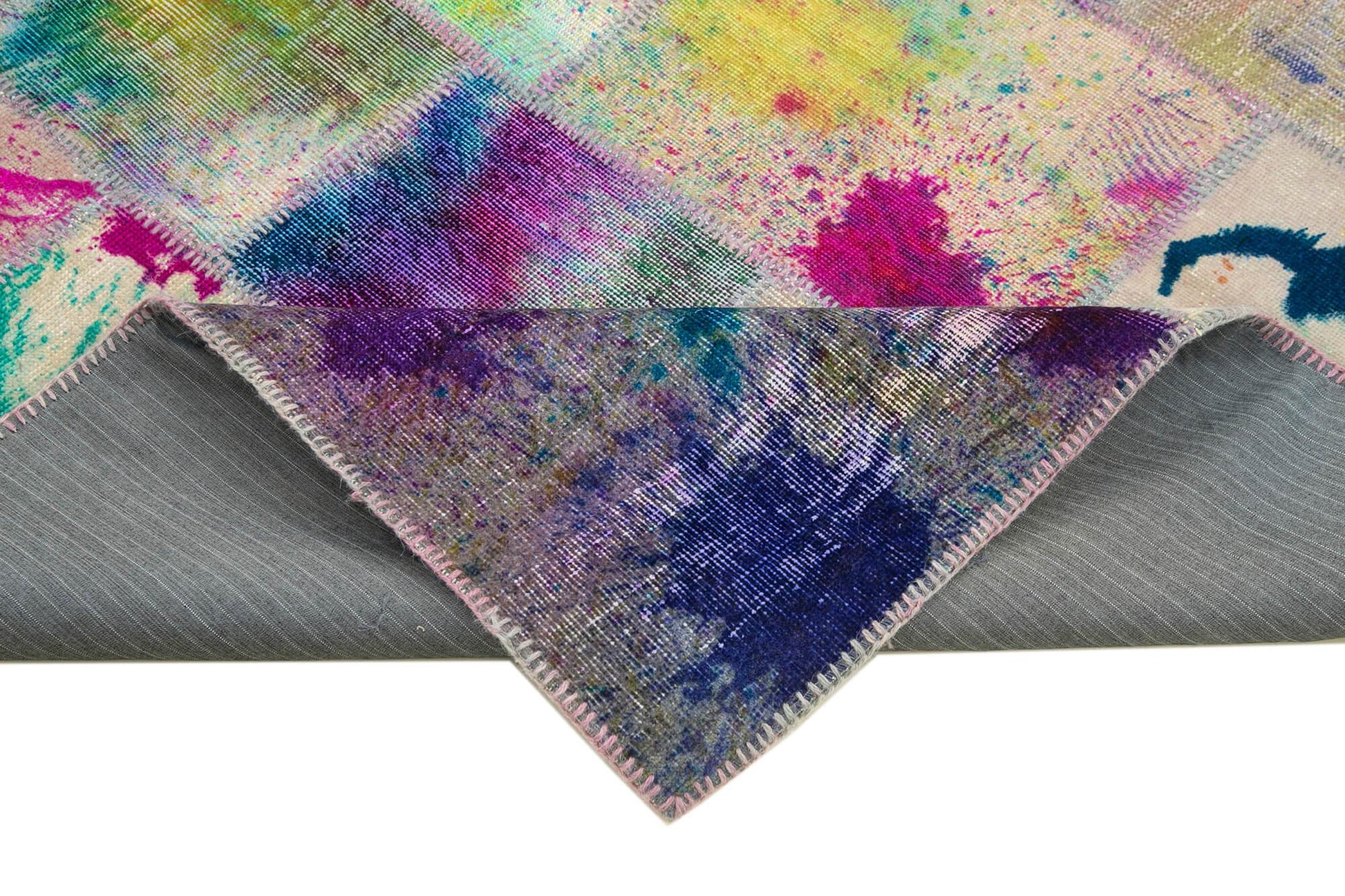 Kırk Yama Gri Patchwork Pamuk Yün El Dokuma Halısı 205x302 Agacan