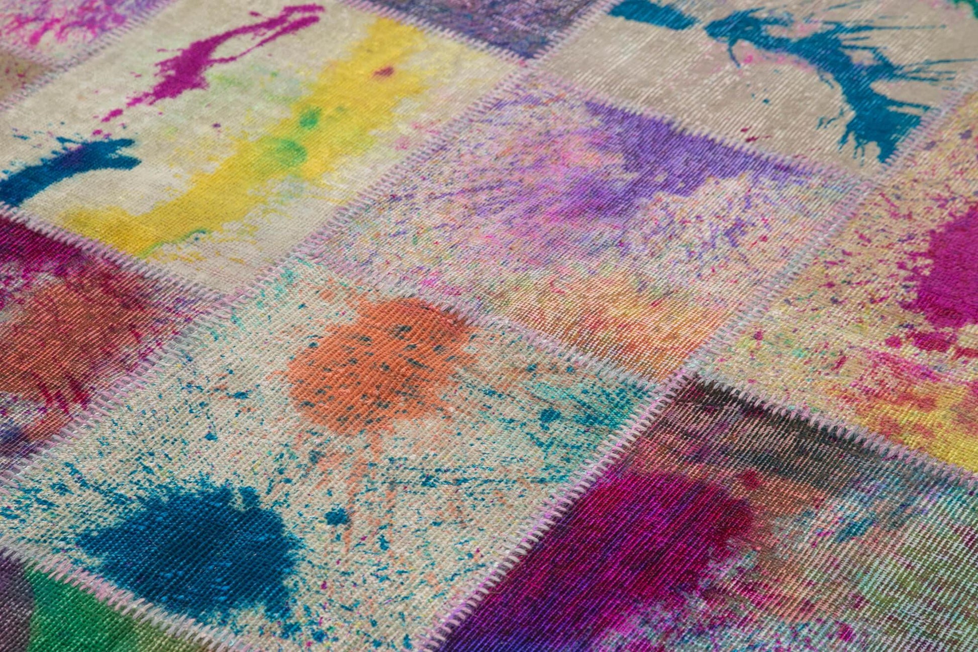 Kırk Yama Gri Patchwork Pamuk Yün El Dokuma Halısı 200x300 Agacan