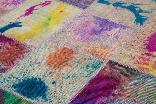 Kırk Yama Gri Patchwork Pamuk Yün El Dokuma Halısı 200x300 Agacan