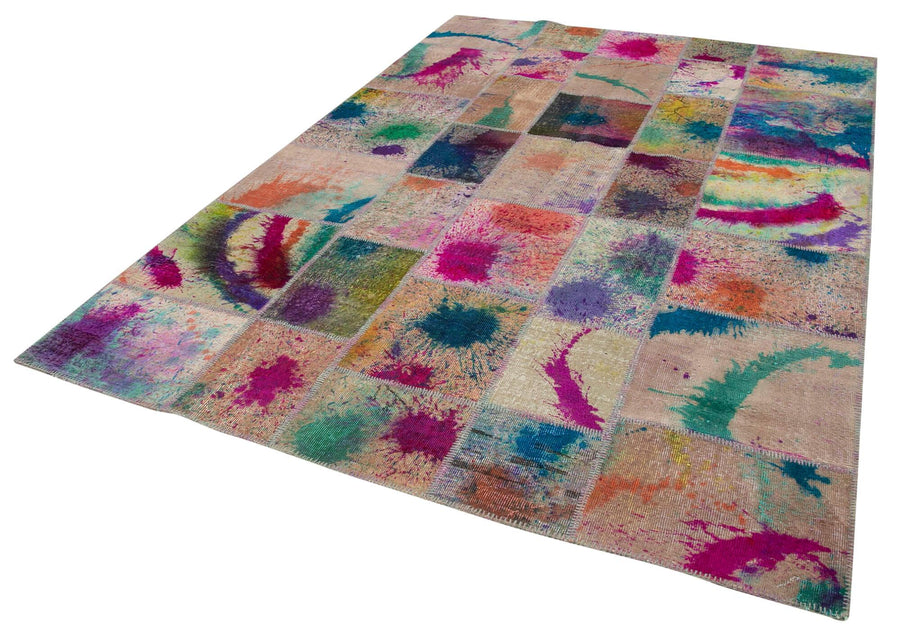 Kırk Yama Gri Patchwork Pamuk Yün El Dokuma Halısı 205x300 Agacan