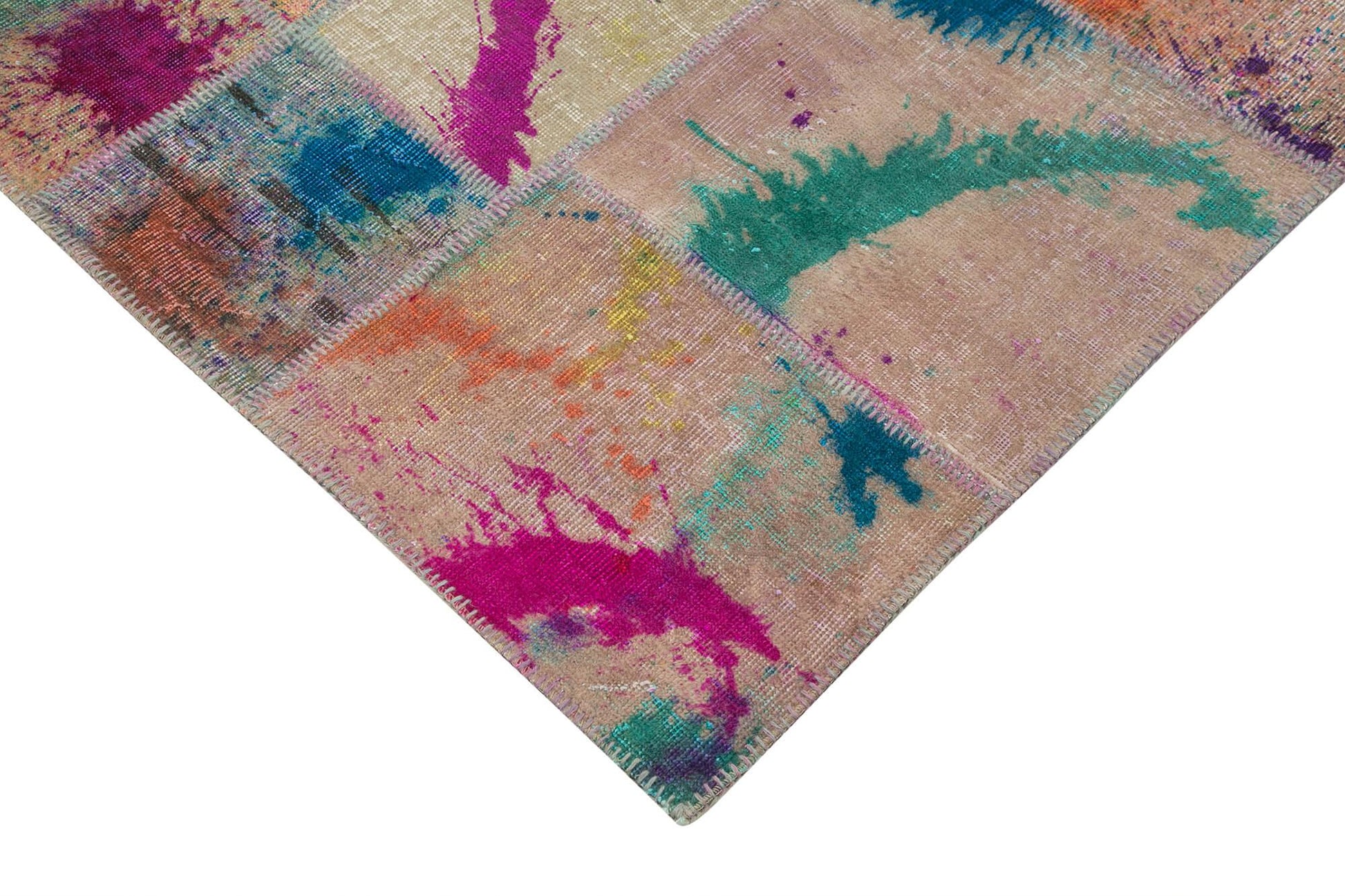 Kırk Yama Gri Patchwork Pamuk Yün El Dokuma Halısı 205x300 Agacan