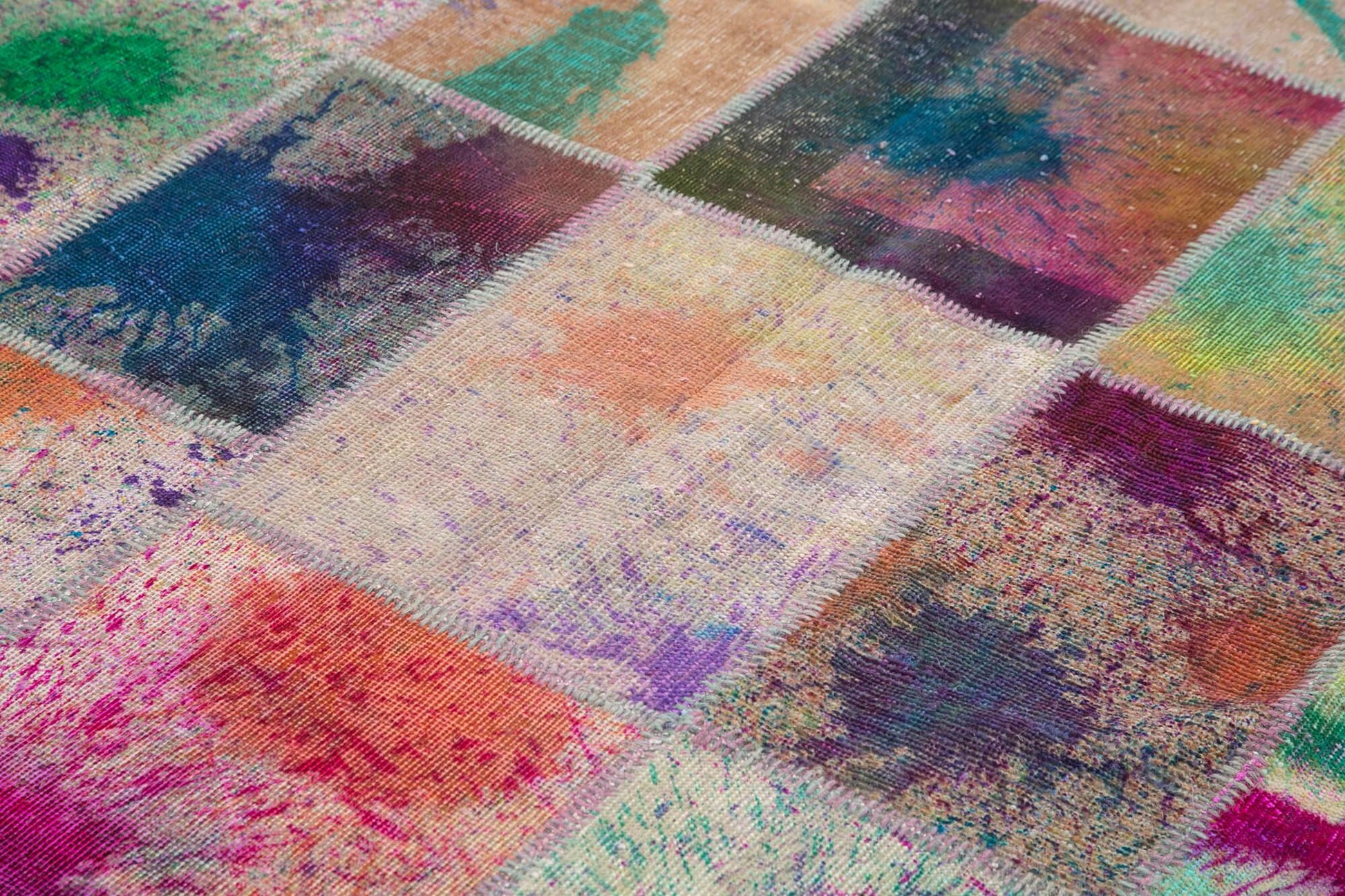 Kırk Yama Gri Patchwork Pamuk Yün El Dokuma Halısı 205x300 Agacan