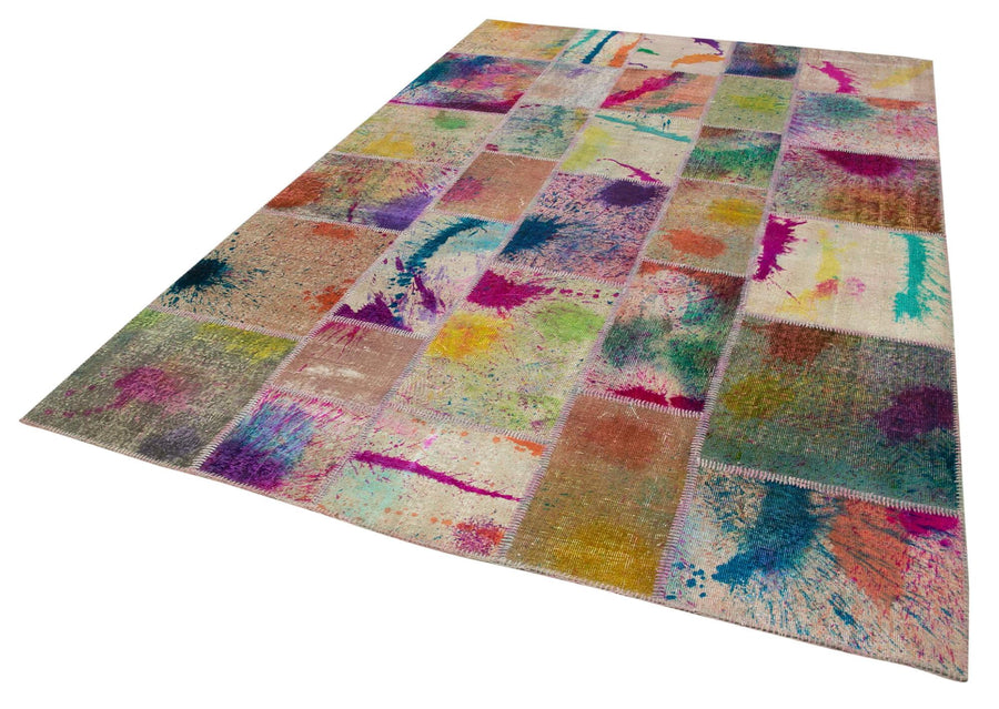 Kırk Yama Gri Patchwork Pamuk Yün El Dokuma Halısı 204x305 Agacan
