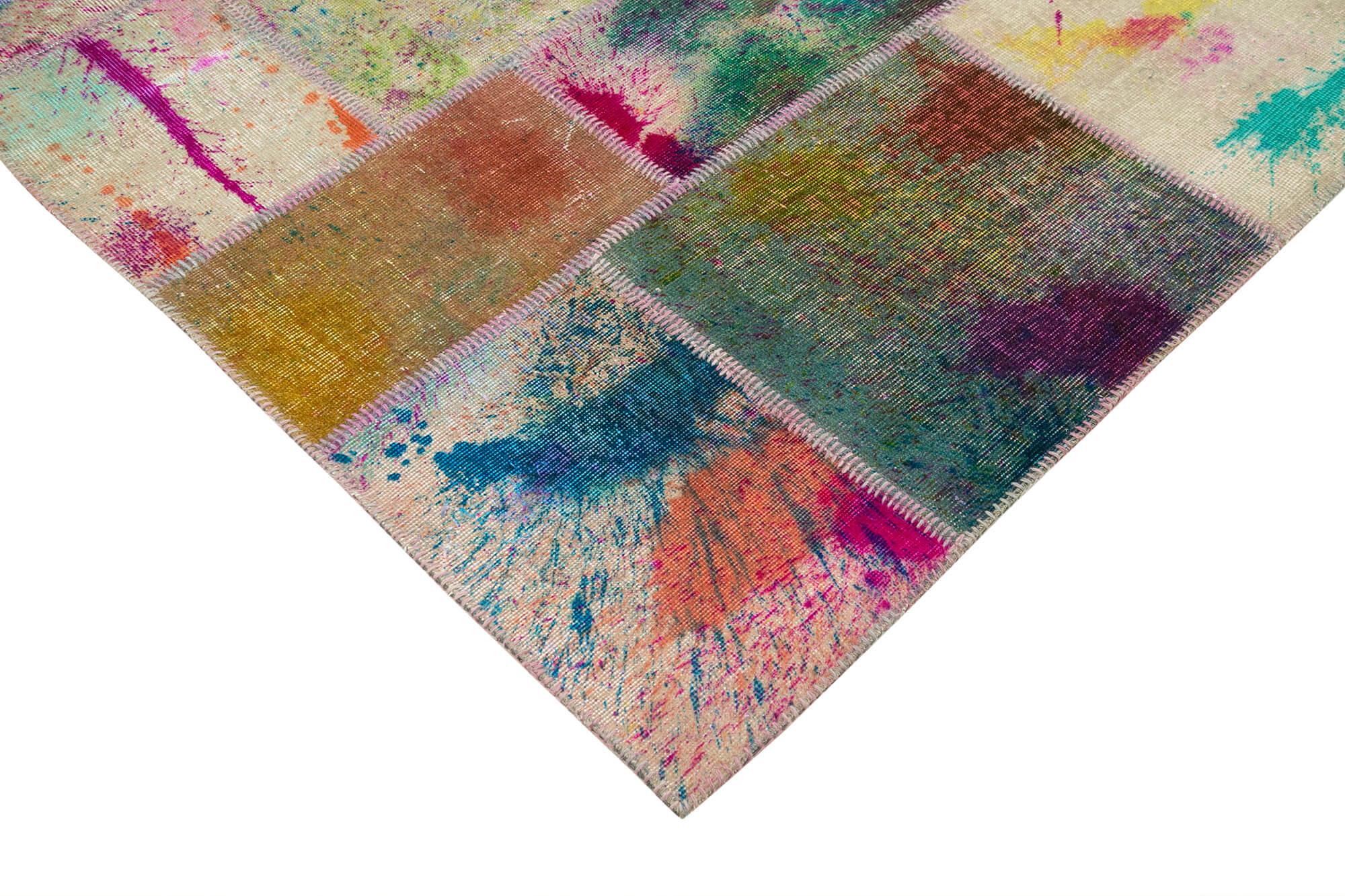 Kırk Yama Gri Patchwork Pamuk Yün El Dokuma Halısı 204x305 Agacan