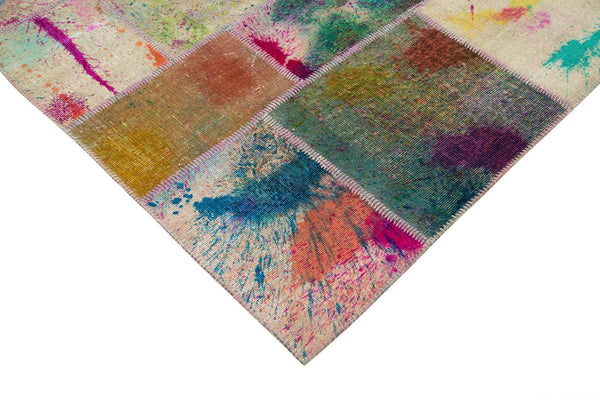 Kırk Yama Gri Patchwork Pamuk Yün El Dokuma Halısı 204x305 Agacan