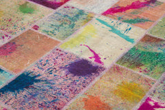 Kırk Yama Gri Patchwork Pamuk Yün El Dokuma Halısı 204x305 Agacan