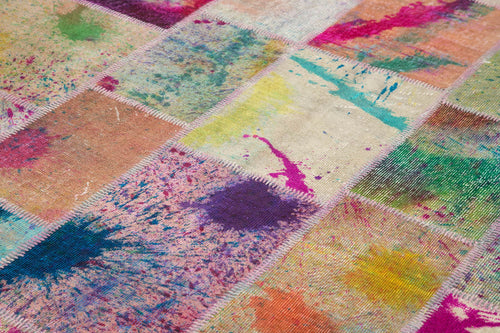 Kırk Yama Gri Patchwork Pamuk Yün El Dokuma Halısı 204x305 Agacan