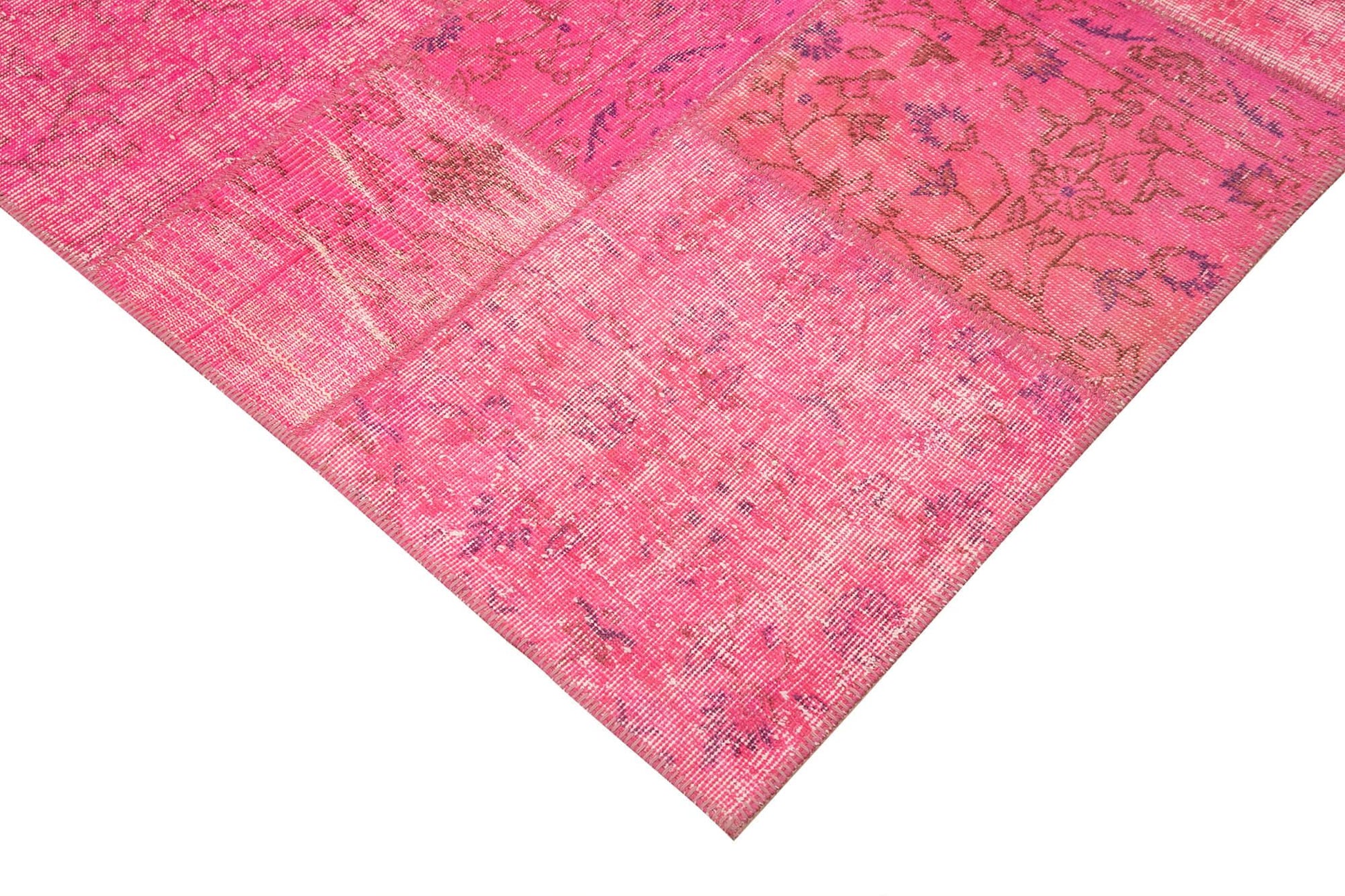 Kırk Yama Pembe Patchwork Pamuk Yün El Dokuma Halısı 200x300 Agacan
