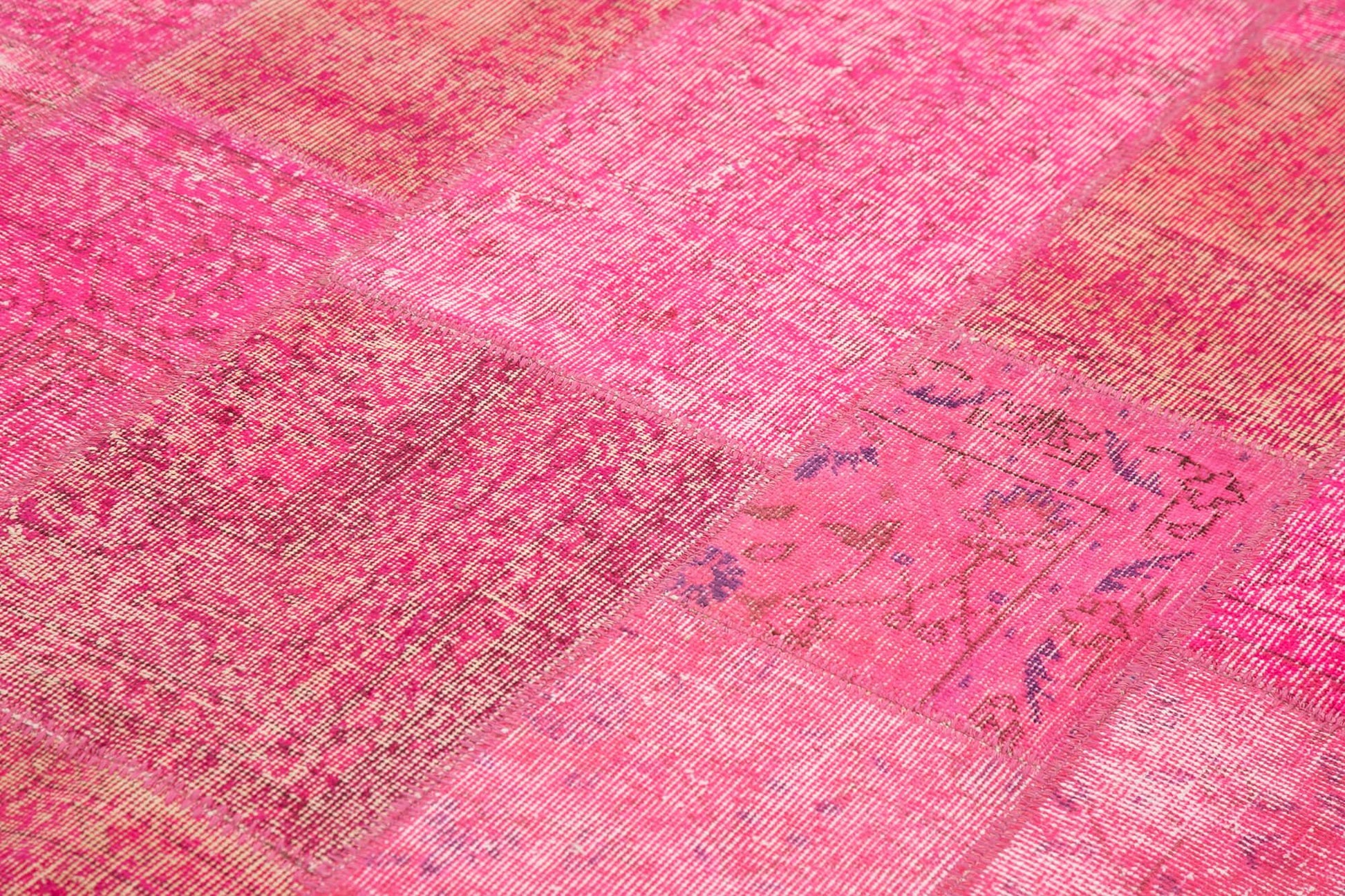 Kırk Yama Pembe Patchwork Pamuk Yün El Dokuma Halısı 200x300 Agacan