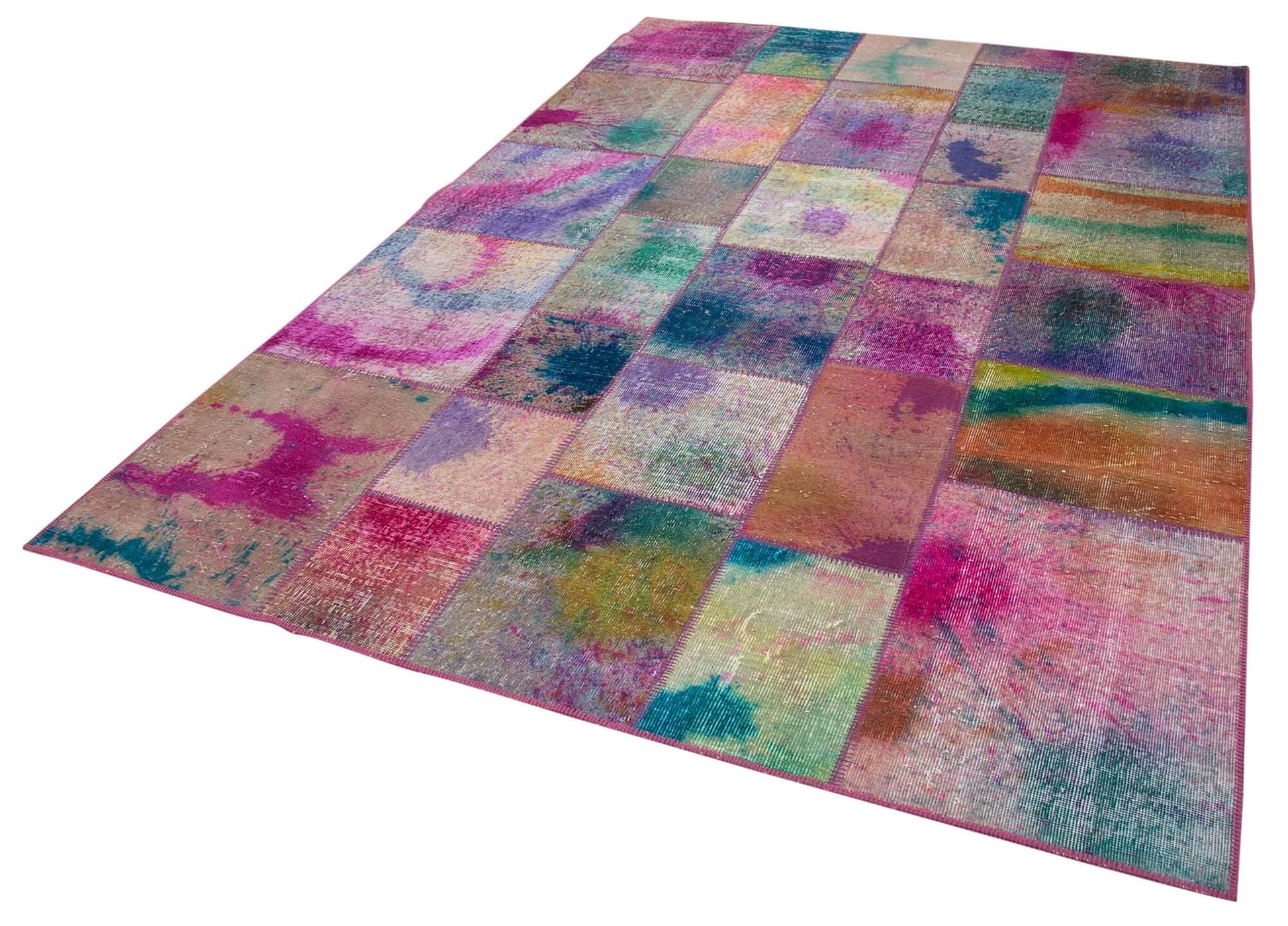 Kırk Yama Gri Patchwork Pamuk Yün El Dokuma Halısı 198x300 Agacan