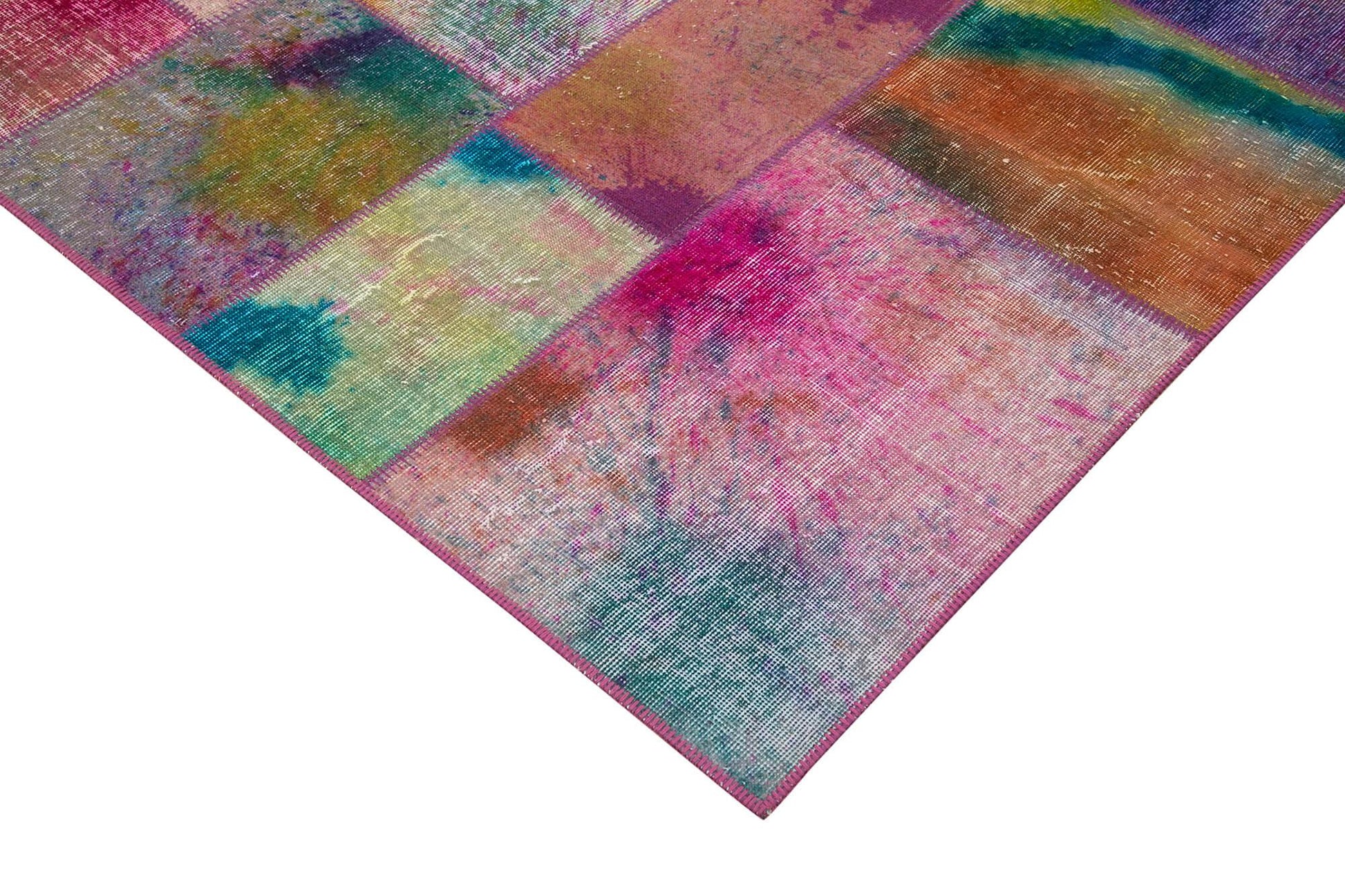 Kırk Yama Gri Patchwork Pamuk Yün El Dokuma Halısı 198x300 Agacan