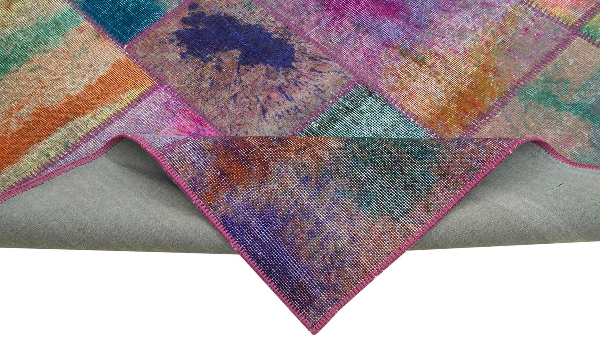 Kırk Yama Gri Patchwork Pamuk Yün El Dokuma Halısı 198x300 Agacan