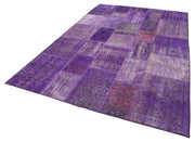 Kırk Yama Mor Patchwork Pamuk Yün El Dokuma Halısı 194x301 Agacan