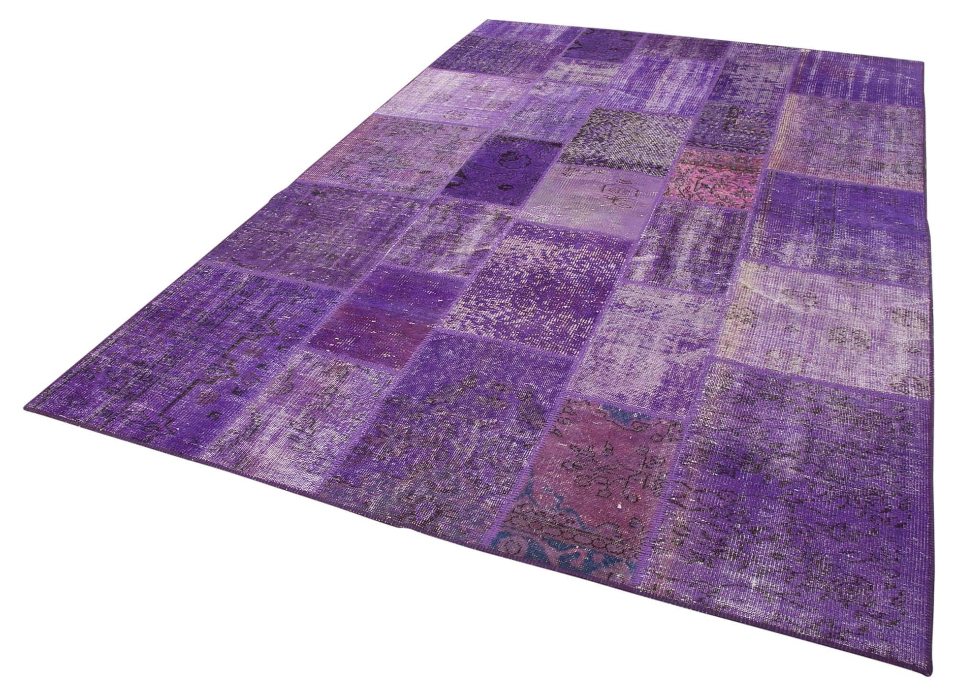 Kırk Yama Mor Patchwork Pamuk Yün El Dokuma Halısı 194x301 Agacan