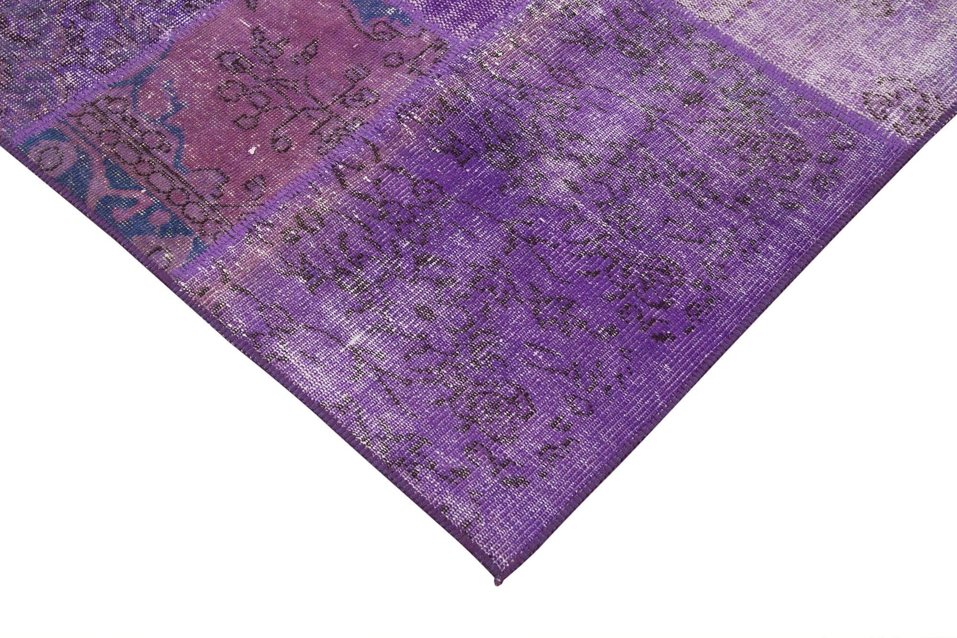 Kırk Yama Mor Patchwork Pamuk Yün El Dokuma Halısı 194x301 Agacan