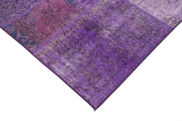 Kırk Yama Mor Patchwork Pamuk Yün El Dokuma Halısı 194x301 Agacan