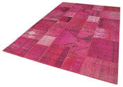Kırk Yama Pembe Patchwork Pamuk Yün El Dokuma Halısı 204x302 Agacan