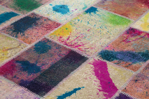 Kırk Yama Gri Patchwork Pamuk Yün El Dokuma Halısı 206x302 Agacan