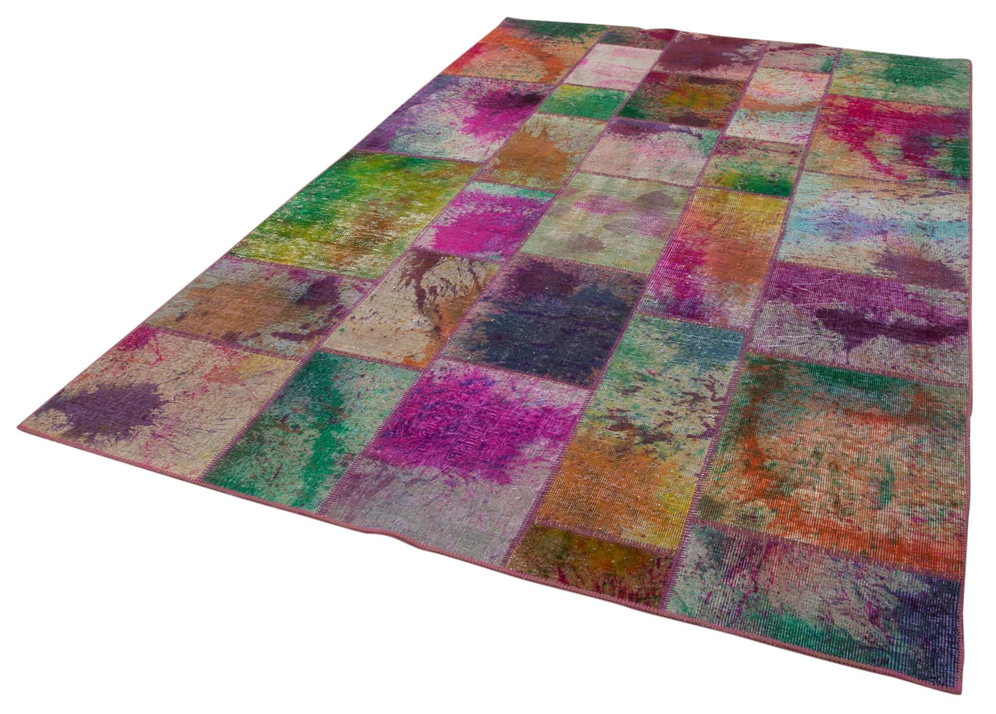 Kırk Yama Gri Patchwork Pamuk Yün El Dokuma Halısı 196x300 Agacan