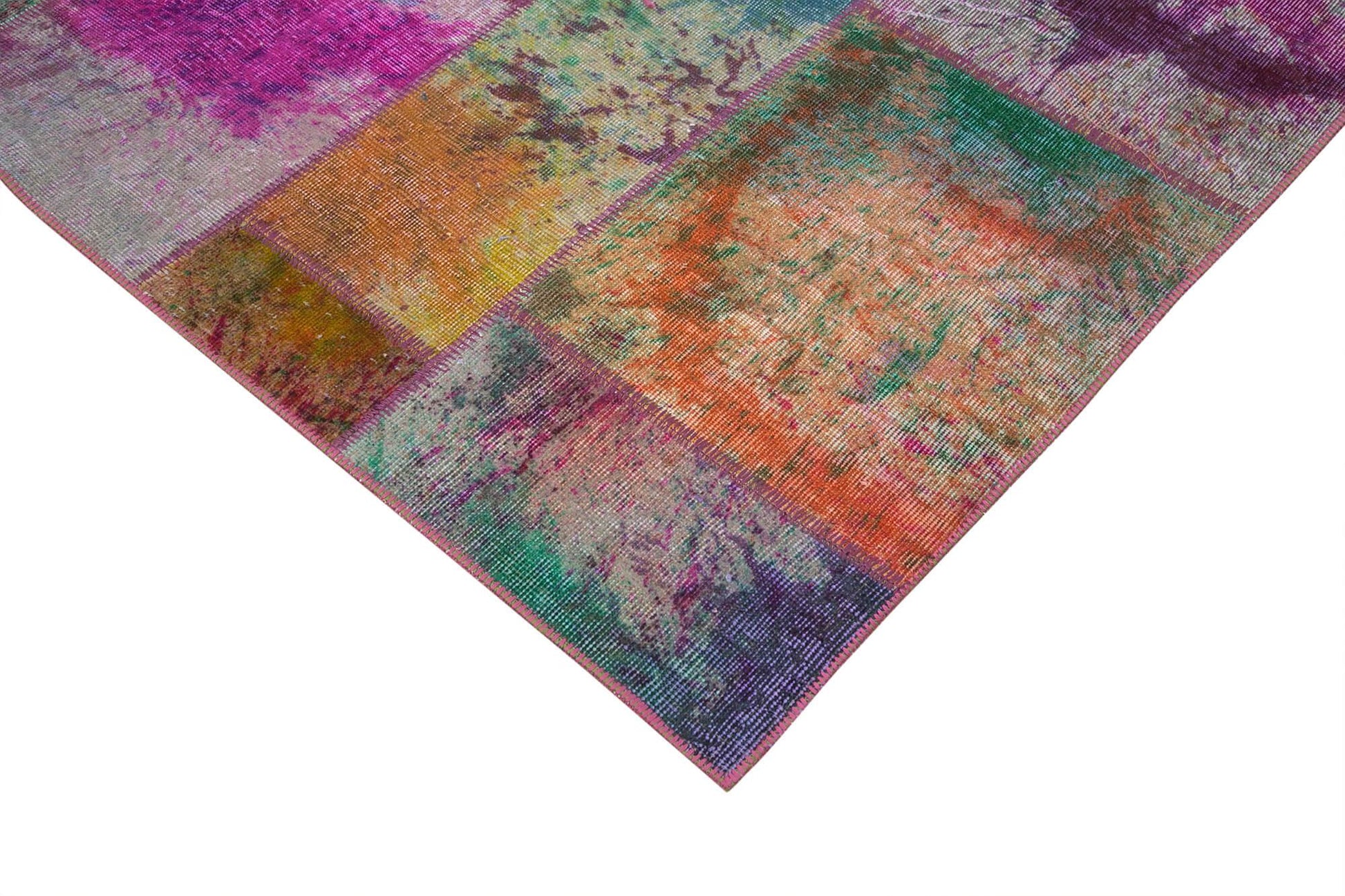 Kırk Yama Gri Patchwork Pamuk Yün El Dokuma Halısı 196x300 Agacan