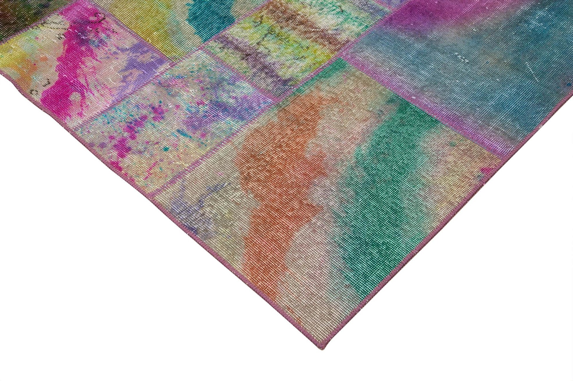 Kırk Yama Gri Patchwork Pamuk Yün El Dokuma Halısı 198x300 Agacan