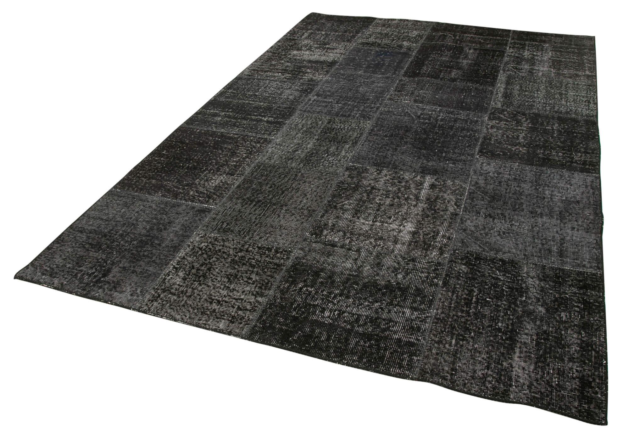 Kırk Yama Siyah Patchwork Pamuk Yün El Dokuma Halısı 193x300 Agacan