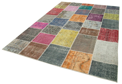 Kırk Yama Gri Patchwork Pamuk Yün El Dokuma Halısı 205x297 Agacan