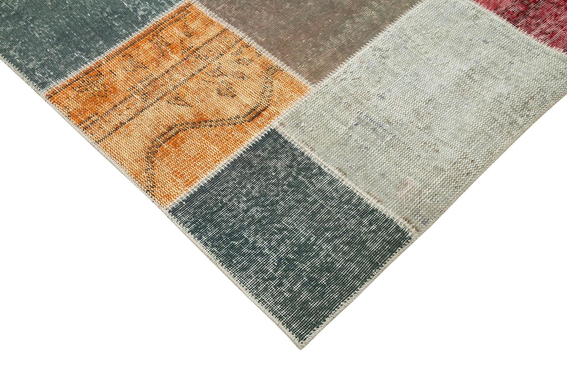 Kırk Yama Gri Patchwork Pamuk Yün El Dokuma Halısı 205x297 Agacan