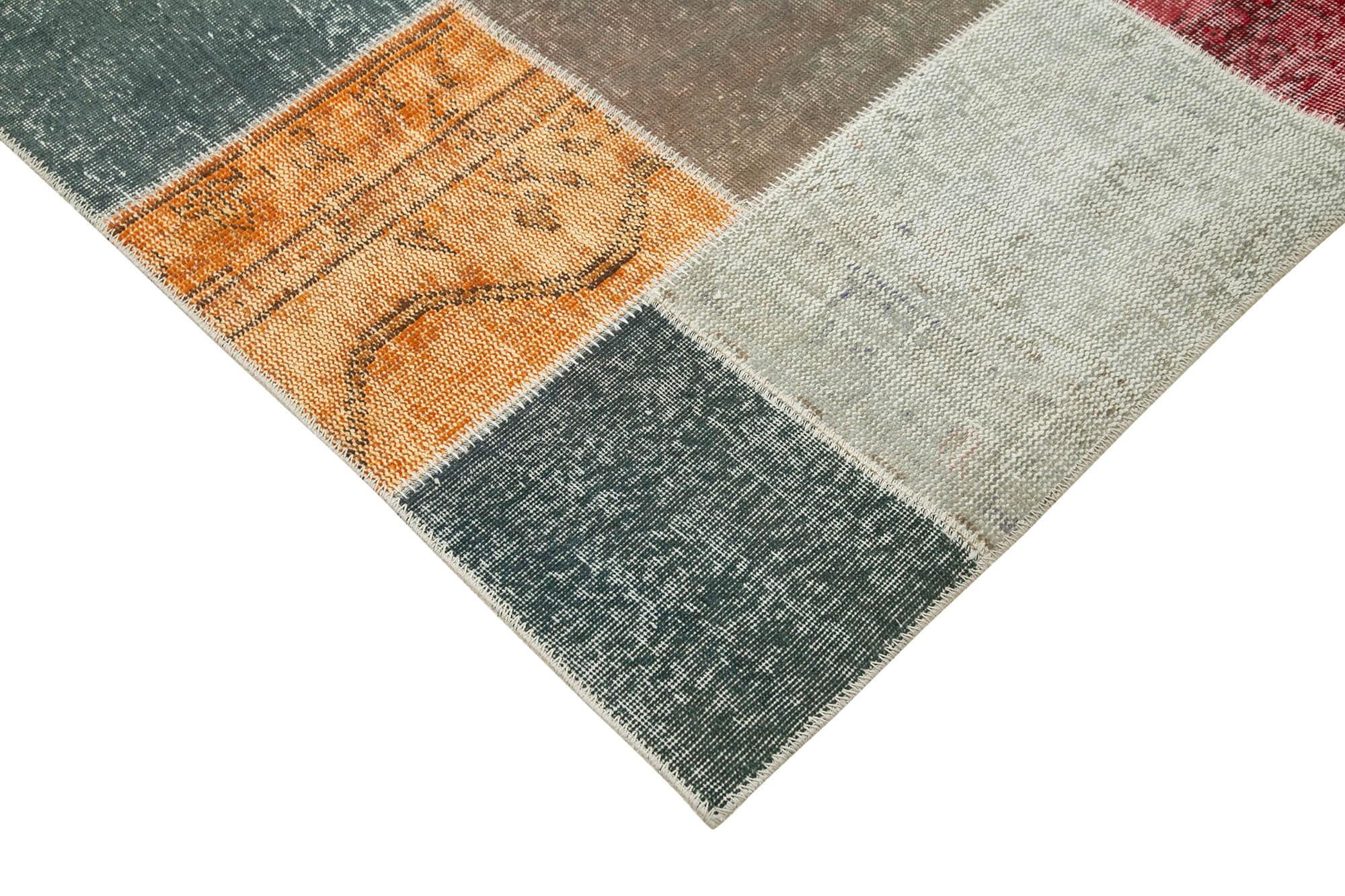 Kırk Yama Gri Patchwork Pamuk Yün El Dokuma Halısı 205x297 Agacan