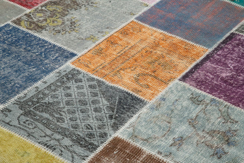 Kırk Yama Gri Patchwork Pamuk Yün El Dokuma Halısı 205x297 Agacan