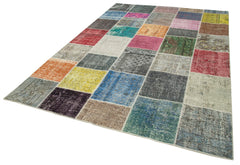 Kırk Yama Gri Patchwork Pamuk Yün El Dokuma Halısı 205x301 Agacan