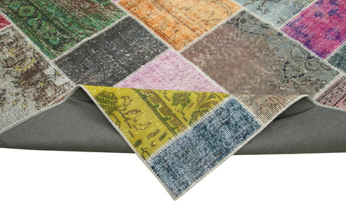 Kırk Yama Gri Patchwork Pamuk Yün El Dokuma Halısı 205x301 Agacan